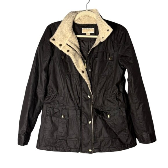 Michael Kors Womens Brown Quilted Jacket Fleece Edge Accent Hidden-Hood Size M - Picture 4 of 10